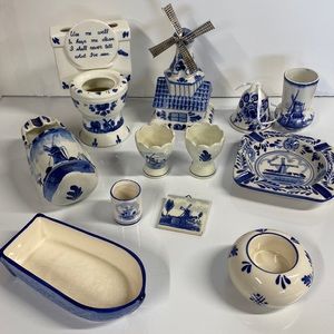 12 Piece Set Eclectic Collection of Interesting Pieces. 10 piece Delft /Holland